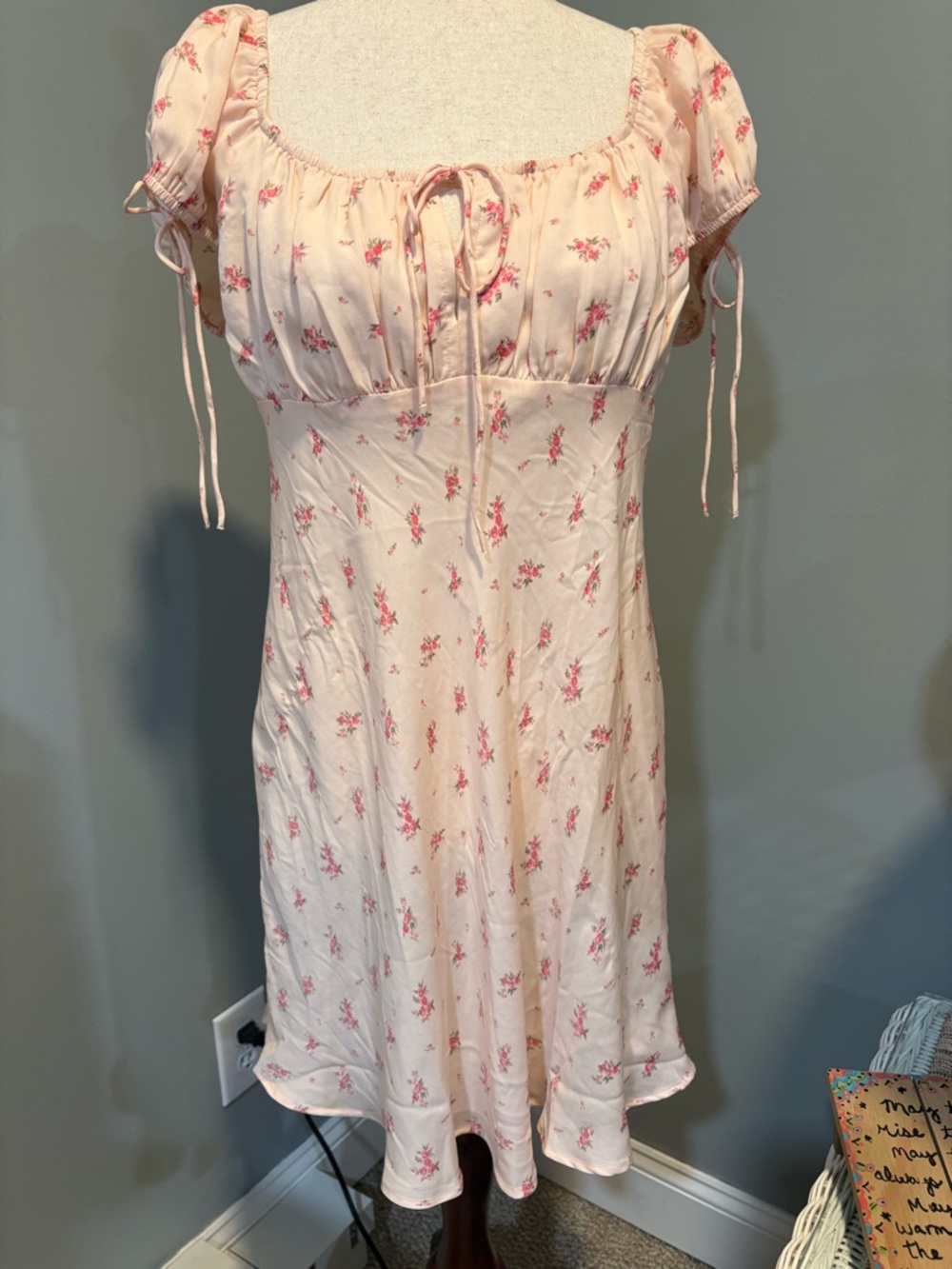 American Eagle Outfitters Cream Dress with Pink Floral Print